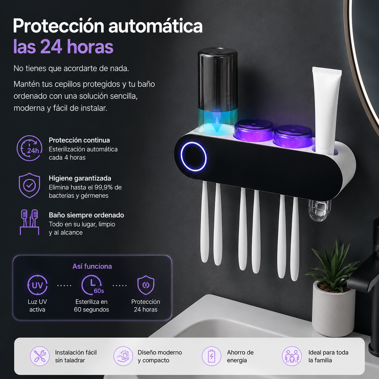 Organizador dental UV Fácil Instalación